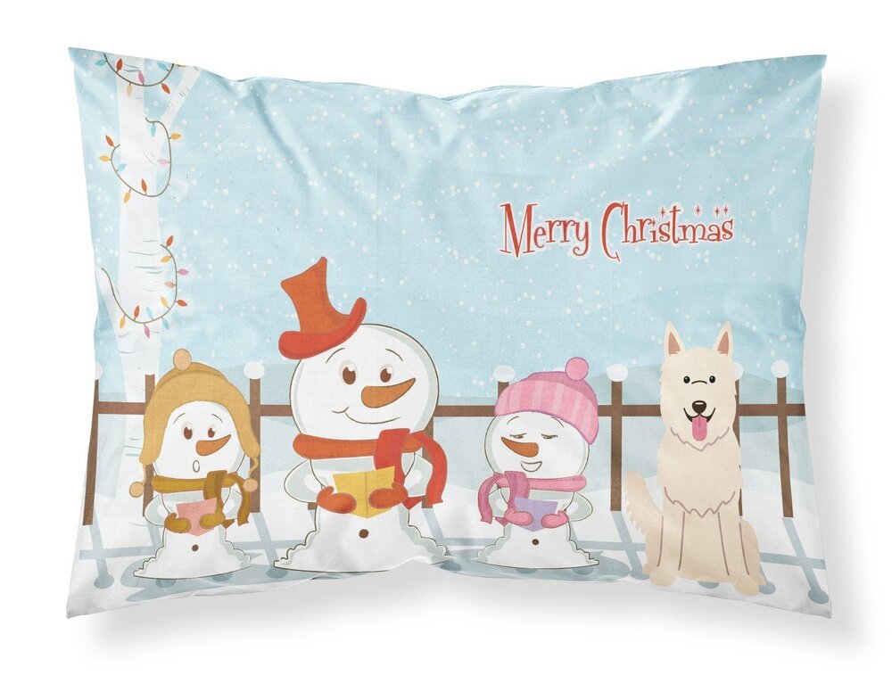 1186 BB2376PILLOWCASE Merry Christmas Carolers White German Shepherd Fabric